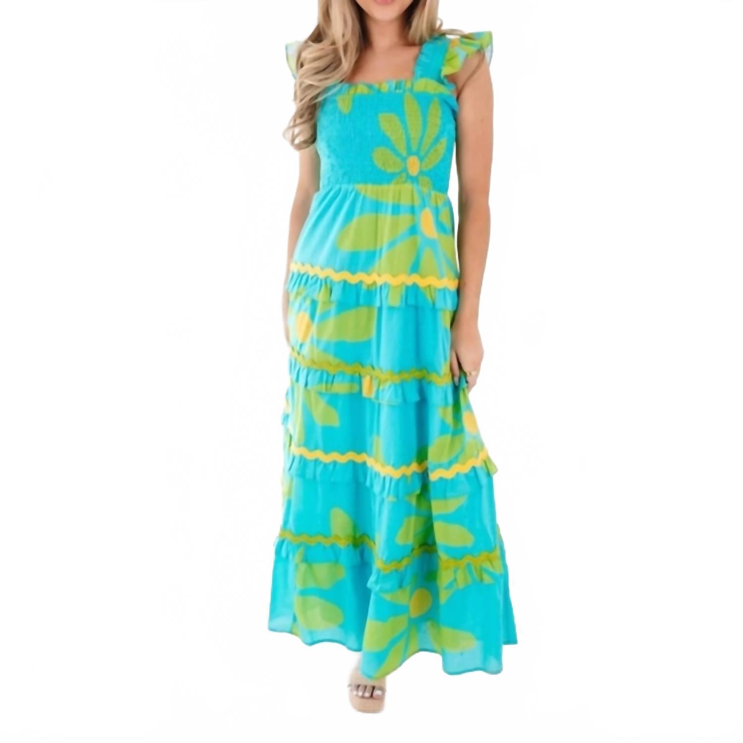 New J.Marie Women's The Indi Tier Ric Rac Midi Dress In Blue